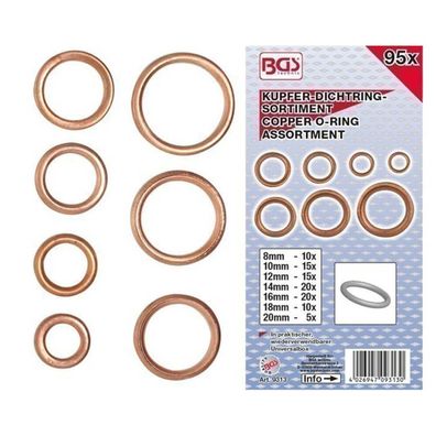 BGS-9313 Kupfer O-Ring-Sortiment, 95-tlg., Ø 6-20 mm