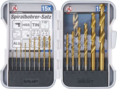 BGS-50815 HSS-Spiralbohrer-Satz titan-nitriert 1,5 - 10 mm 15-tlg