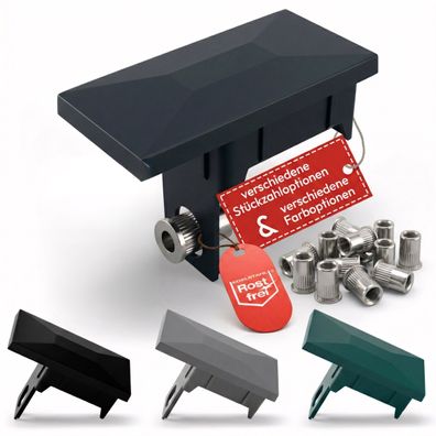 Pfostenkappen Sicherrungssteg und Nietmuttern für Doppelstabmattenzaun Zaunpfosten