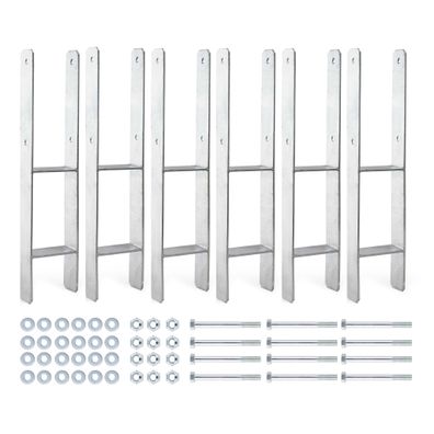 XPOtool Pfostenträger feuerverzinkt 6St. 81x600mm H-Anker Pfostenanker Pfosten