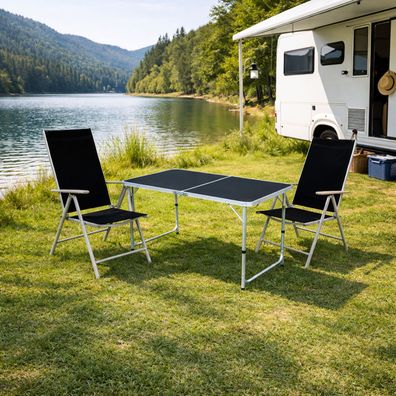 3tlg Gartengarnitur Campinggarnitur Camping schwarz Klapptisch 2 Klappstühle