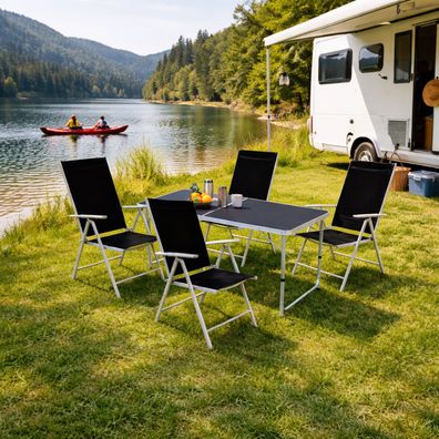 5-tlg Aluminium Campinggarnitur Campingmöbel schwarz Klapptisch + 4 Klappstühle