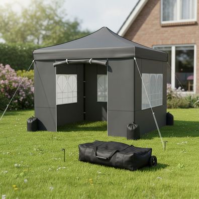 Partyzelt Pavillion Faltpavillion Grau Garten 3 x 3 Meter