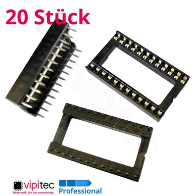 20x DIP24-W IC Sockel 15,24 mm Weit DIL24 Chip Socket Fassung Halter 24-Pin 2x12