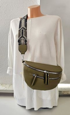 Unisex Bauchtasche Tasche Cross Body Bag Kunstleder bunter Gurt Farbe: Grün