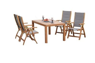 Acapulco Gartenmöbel Set 5tlg., 4 Klappsessel, Ausziehtisch 150 (200) x 90 cm