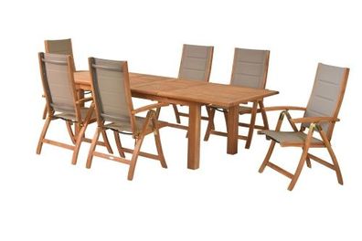 Acapulco Gartenmöbel Set 7tlg., 6 Klappsessel, Doppelausziehtisch 180 (220/260) x 100