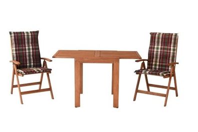 Borkum Gartenmöbel Set 5tlg., 2 Klappsessel, 2 Auflagen, Ausziehtisch 65 (130) x 70 c