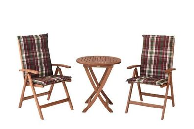 Borkum Gartenmöbel Set 5tlg., 2 Klappsessel, 2 Auflagen, Klapptisch Ø 65 cm, Eukalypt