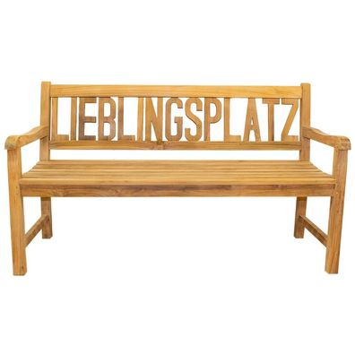 Gartenbank aus Teak - Serie Münster - 150 cm mit Gravur „Lieblingsplatz“