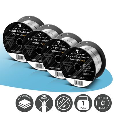 Stahlwerk Fülldraht 4er Set FLUX E71T-GS 0,9 mm 1 kg Drahtrolle D100 MIG MAG