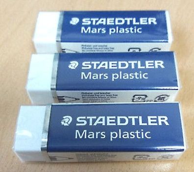 Staedtler 3 Stück Mars plastic Gummi Radierer Radiergummi PVC Weiss