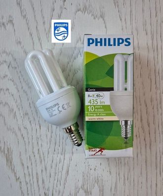 Philips Genie Energiesparlampe Sparlampe 8W 827 E14 Kompaktlampe Warmweiß warm