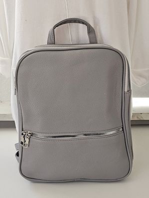 Unisex Rucksacktasche 3 Reißverschlussfächer Tasche Kunstleder Henkel in Grau