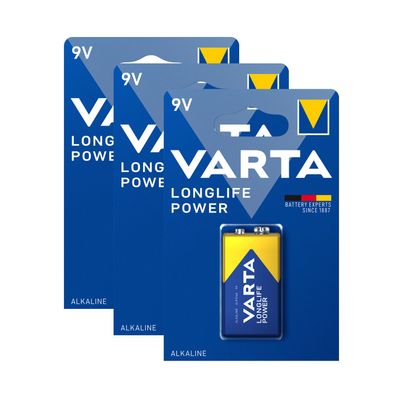 3x Varta Long Life Power 9V E Block 6LP3146 MN 1604 4922 Alkaline Batterie