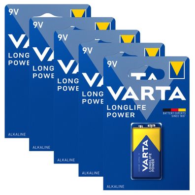 5x Varta Long Life Power 9V E Block 6LP3146 MN 1604 4922 Alkaline Batterie