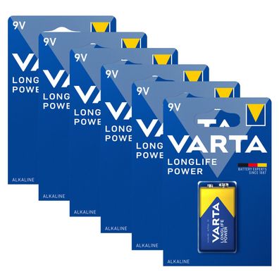 6x Varta Long Life Power 9V E Block 6LP3146 MN 1604 4922 Alkaline Batterie