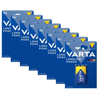 8x Varta Long Life Power 9V E Block 6LP3146 MN 1604 4922 Alkaline Batterie