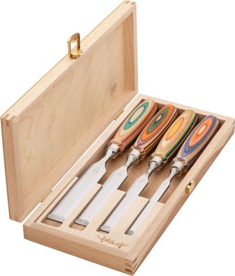 Kirschen Stechbeitelsatz W.I.N.A.C. im Holzkasten 4-tlg. mit Skateboardheft 10-16
