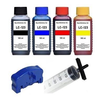 Resetter, Befülladapter + 400 ml Nachfülltinte für LC-123, LC-125, LC-127