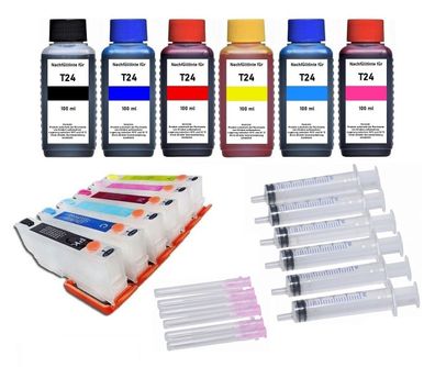 Nachfüllbare Tintenpatronen T2421-T2426 T24XL + 600 ml Nachfülltinte für Epson