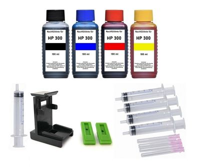Nachfüllset für HP 300 & 300XL Tintenpatronen - 400 ml Nachfülltinte + Zubehör