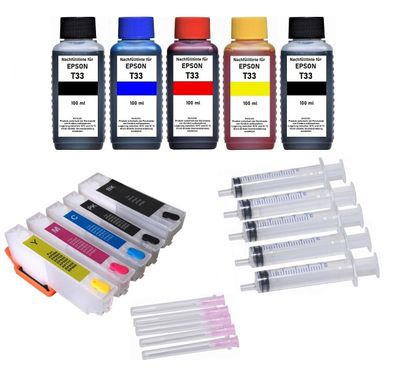 Wiederbefüllbare Tintenpatronen T33 XL + 500 ml Tinte für XP-530 XP-540 XP-630