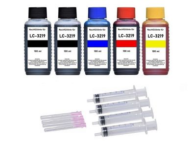 Refillset kompatibel mit Brother LC-3217, LC-3219 Patronen - 5 x 100 ml Tinte