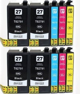 10 Tintenpatronen T27 XL kompatibel mit Epson WF-3620 WF-3620 WF-3640 WF-7110