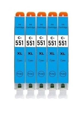 5 kompatible Patronen CLI-551 C für Canon IP7240 IP7250 IP8750 IX6850 MG5450