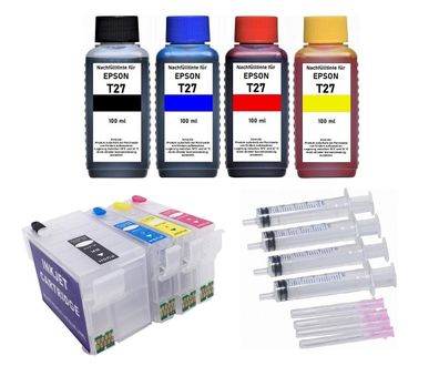 Wiederbefüllbare Patronen T27 + 400 ml Nachfülltinte für Epson WF-7710 WF-7715