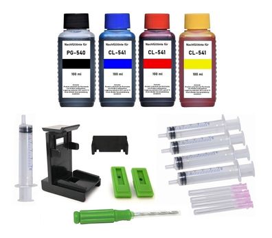 Nachfüllset 400 ml Tinte + Zubehör für Druckerpatronen Canon PG-540 + CL-541