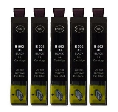 5 Druckerpatronen E 502 schwarz kompatibel mit Epson 502 XL black