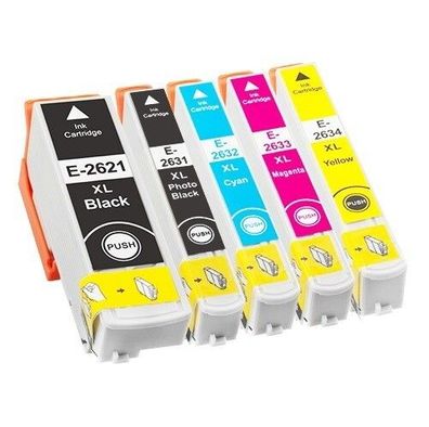 5 Druckerpatronen kompatibel mit Epson T2621 T2631 T2632 T2633 T2634 - T26 XL