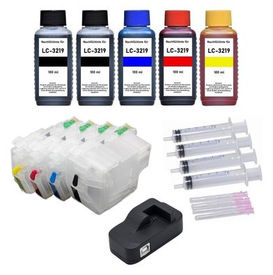 Nachfüllbare Patronen LC-3219 + Resetter + 500ml Tinte für MFC-J6930 MFC-J6935