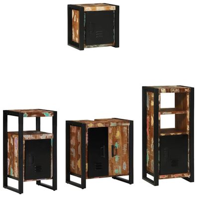 vidaXL Badezimmermöbel-Set mit Regal 4 pcs Massives upgecyceltes Holz