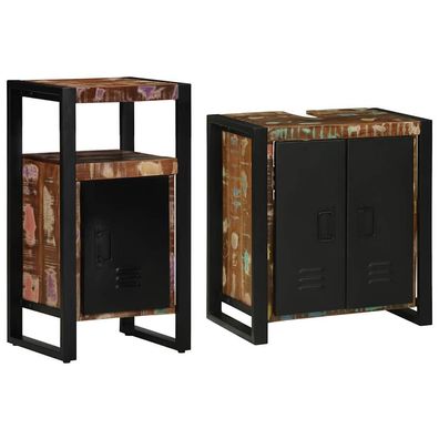 vidaXL Badezimmermöbel-Set mit Regal 2 pcs Massives upgecyceltes Holz