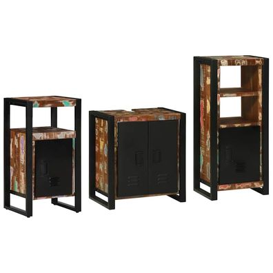 vidaXL Badezimmermöbel-Set mit Regal 3 pcs Massives upgecyceltes Holz