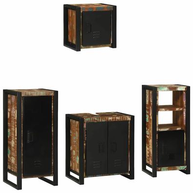 vidaXL Badezimmermöbel-Set mit Regal 4 pcs Massives upgecyceltes Holz