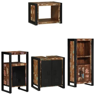 vidaXL Badezimmermöbel-Set mit Regal 4 pcs Massives upgecyceltes Holz
