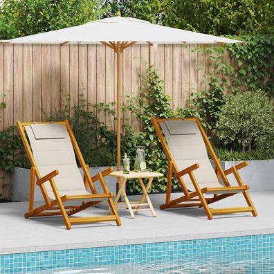 vidaXL Liegestuhl mit Kissen 2 pcs Braun Massivholz Akazie