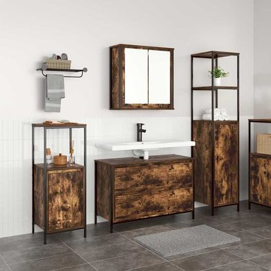 vidaXL Badezimmermöbel-Set 3 pcs Geräucherte Eiche Holzwerkstoff