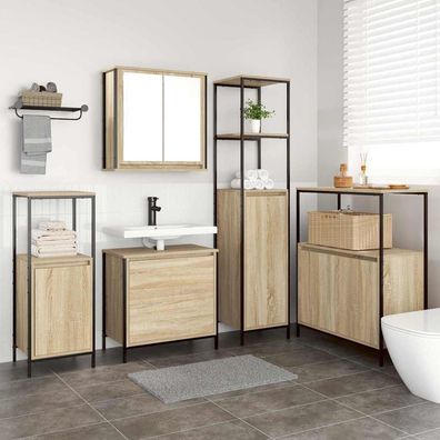 vidaXL Badezimmermöbel-Set mit Regal mit Tür 5 pcs Beige Holzwerkstoff
