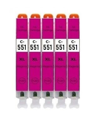 5 kompatible Patronen CLI-551 M für Canon IP7240 IP7250 IP8750 IX6850 MG5450