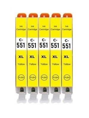5 kompatible Patronen CLI-551 Y für Canon IP7240 IP7250 IP8750 IX6850 MG5450