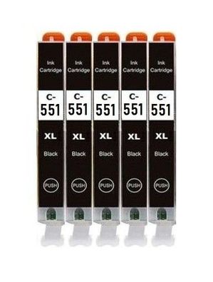 5 kompatible Patronen CLI-551 Bk für Canon MG5550 MG5650 MG5655 MG6350 MG6450