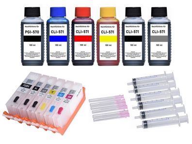 6 wiederbefüllbare Patronen PGI-570 + CLI-571 + 6 x 100 ml Druckertinte