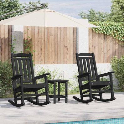 vidaXL Schaukelstuhl 3 pcs Schwarz Polyethylen