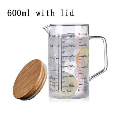 Verre Doseur en Verre Thermorésistant avec Couvercle en Bois