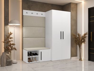 Garderoben-Set Medi I Polsterpaneel 84x42 Haken Schrank mit Sitzbank Stilvoll M24